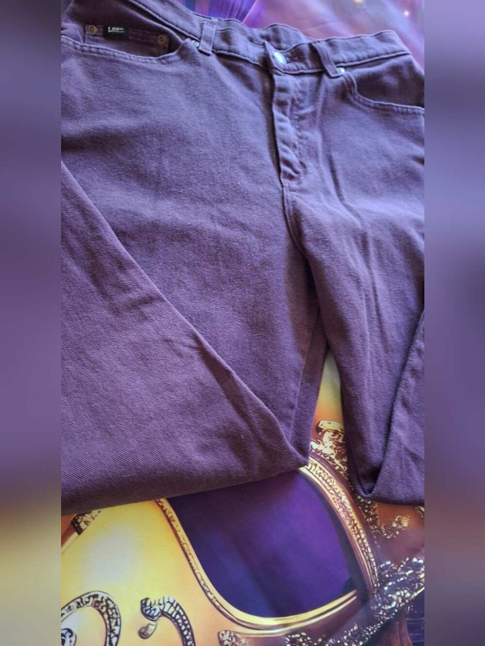 Vintage 90s Lee High Rise Mom Jeans Womens 14M Plum Purple Tapered Leg Stretch